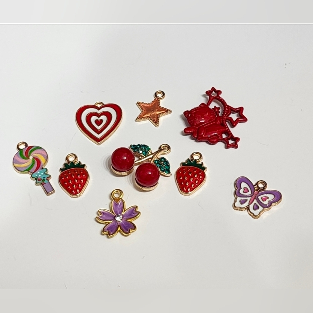 Charms Jewelry Making Crafts Pendants Earrings Bracelets Red Cherries Heart